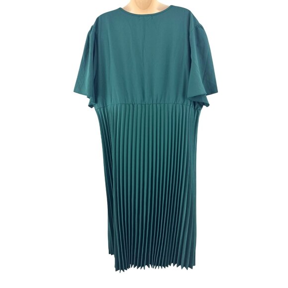 Dark Green Pleated Flutter Sleeve Midi Maxi Dress Size 3XL 22 24 Plus Sz New - Picture 4 of 8